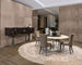 Table de salle à manger moderne de rond supérieur de marbre de meubles de patio de restaurant avec le sous-sol en métal